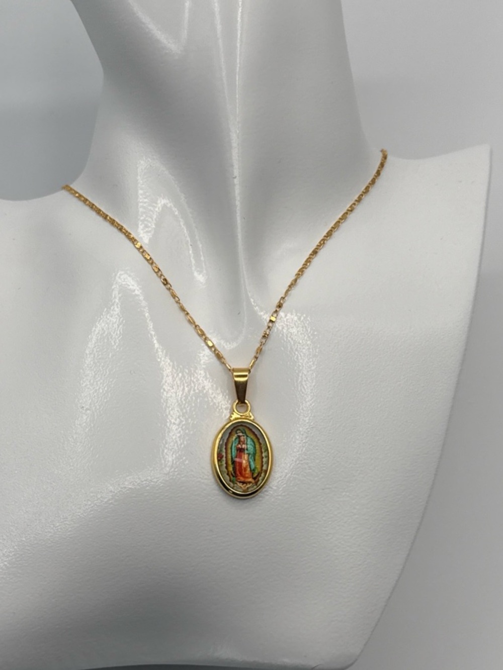 Gold Tone Virgin Mary Our Lady of  Guadalupe Pendant Necklace Religious Jewelry